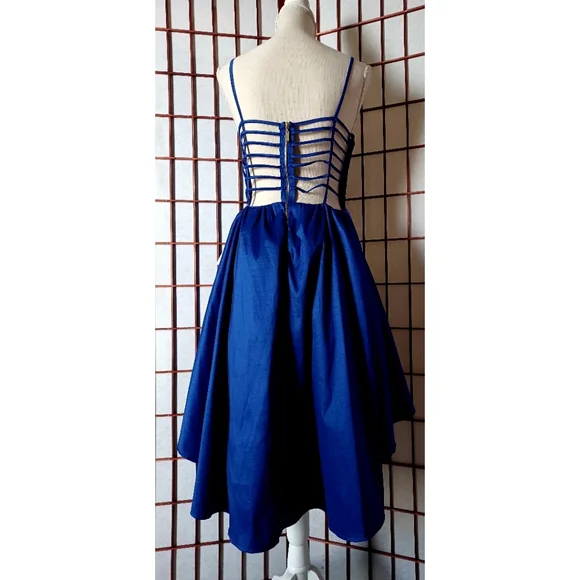 b darlin blue dress B Darlin Juniors' Blue Sequined Lace-Up-Back Fit & Flare Dress - 13/14